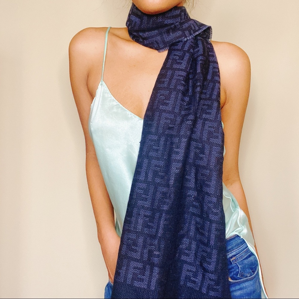 Authentic Fendi Wool Scarf Navy